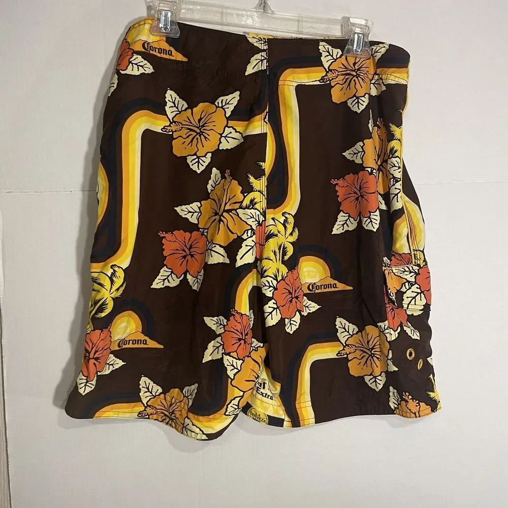 Corona Extra Board Shorts Men's Medium Swim Trunks Floral Surfing Swimming Beach